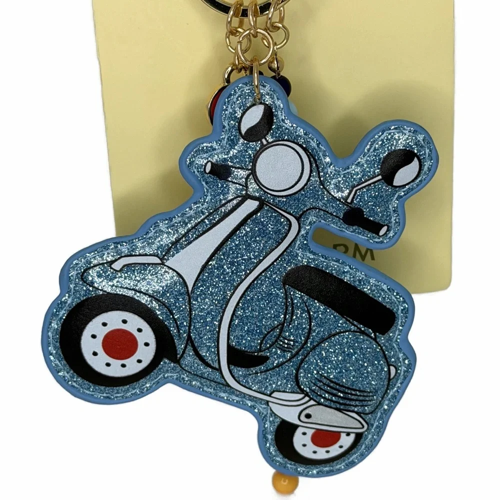 Blue Glitter Scooter Ciao bag Charm Keychain with Beaded Tassel